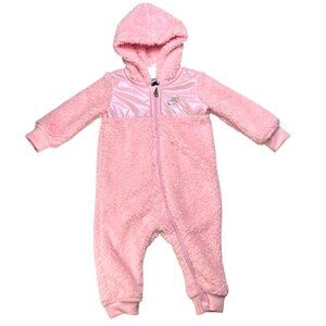 Nike Baby Girls Hooded Fleece Coverall Pink 9M Cozy Zip-Up NWT